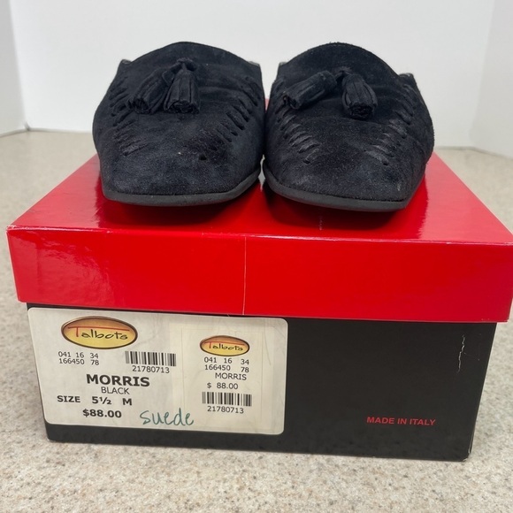 Talbots Morris Suede Tassel Front Leather Mules Black Size 5.5 - Picture 2 of 7